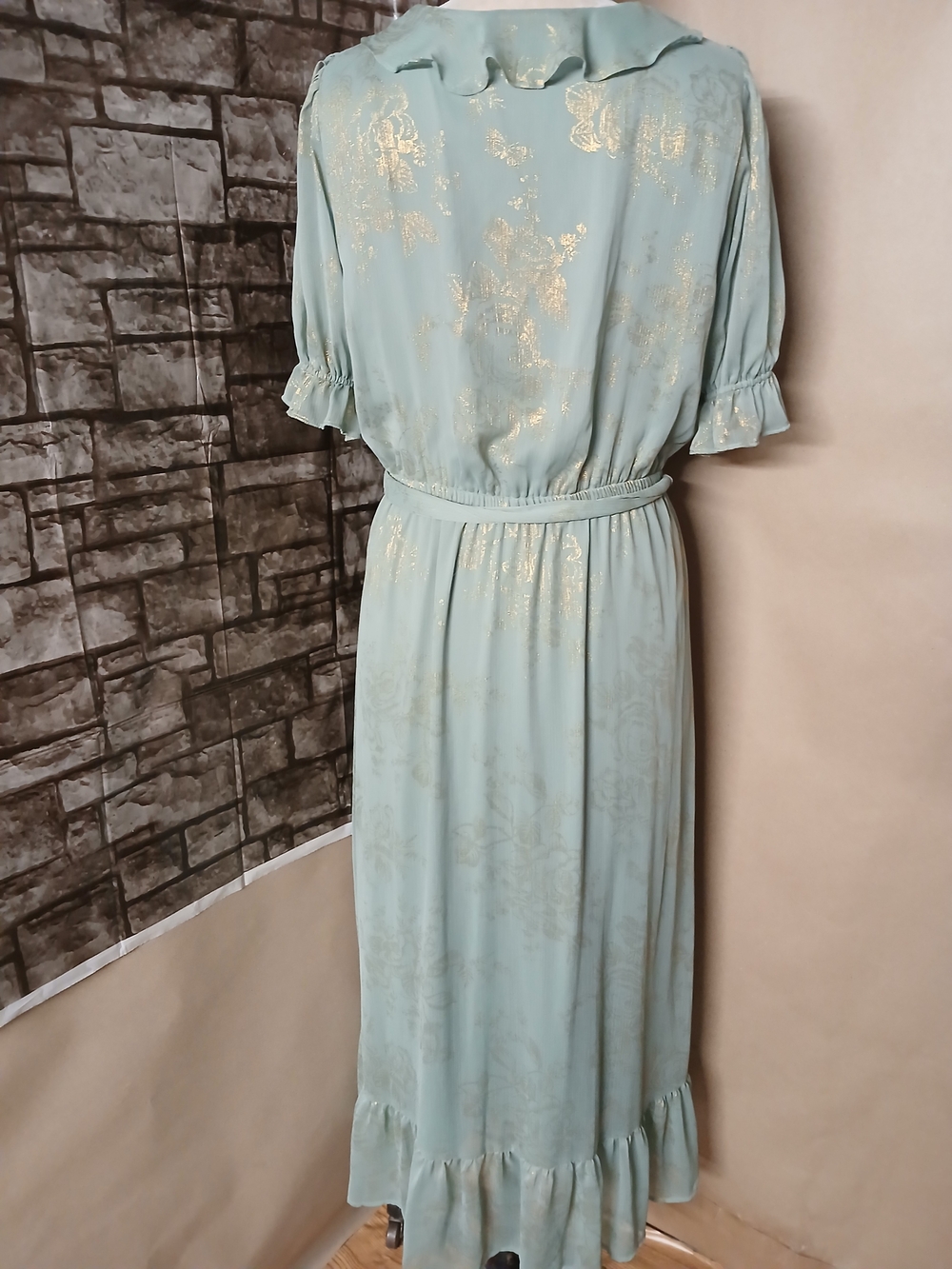 LC Lauren Conrad Sage Green Ruffle Wrap Midi Dress with Gold Accents - Picture 9 of 10